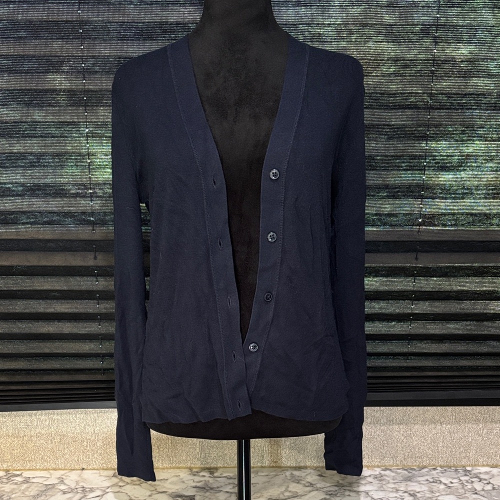 LOFT Women’s Navy Blue LS V-Neck Button Front‎ Cardigan SZ Medium